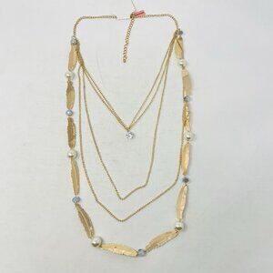 Shop LC Simulated Pearl/White Austrian Crystal Goldtone Layer Necklace 5172